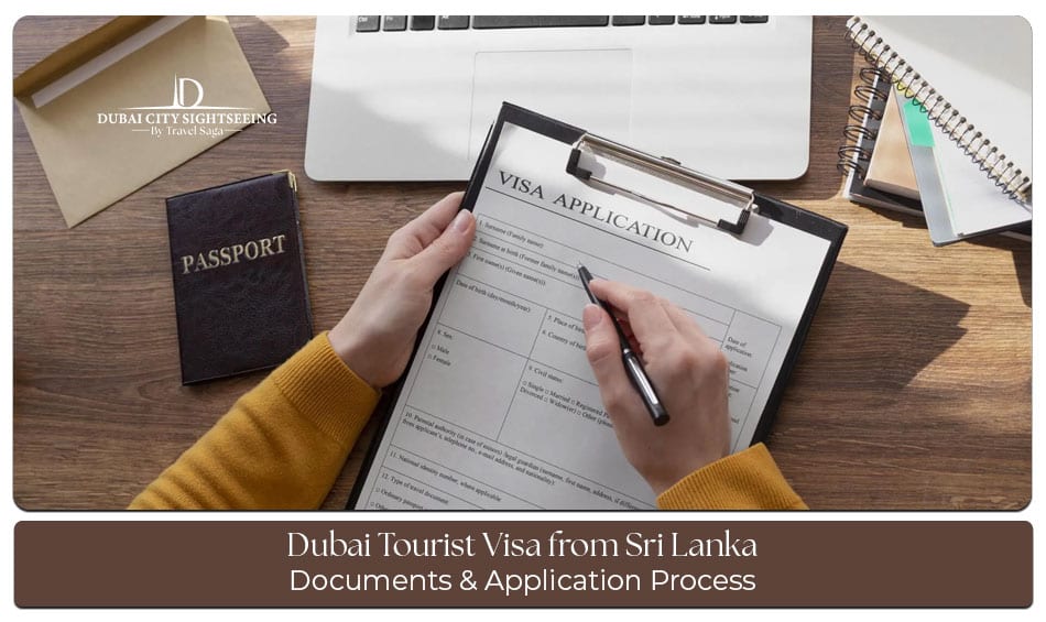 Traveler from Sri Lanka holding a passport and Dubai tourist visa while preparing to visit Dubai.